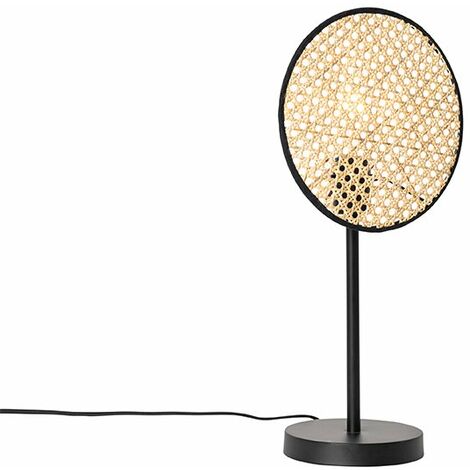 Rustic Table Lamp Black with Rattan 25 cm - Kata