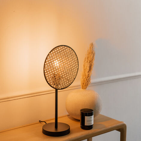 Rustic Table Lamp Black with Rattan 25 cm - Kata
