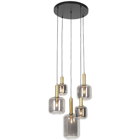 Pendant Light Black with Gold with Smoke Glass 5-Light - Zuzanna