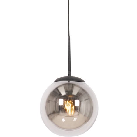 Art Deco Pendant Light Black with Smoke Glass - Flore