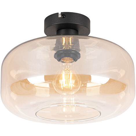 Art Deco Ceiling Light Black with Amber Glass - Bizle