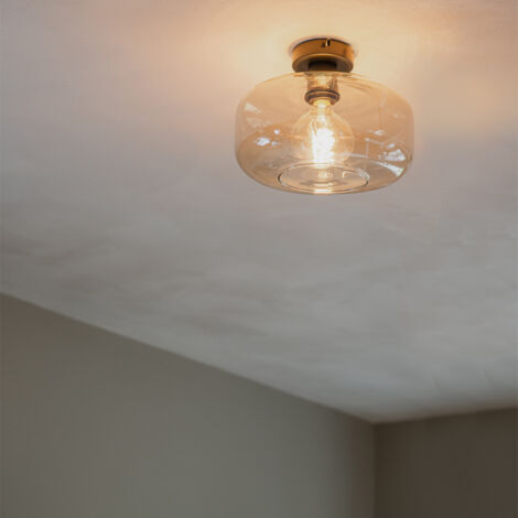 Art Deco Ceiling Light Black with Amber Glass - Bizle