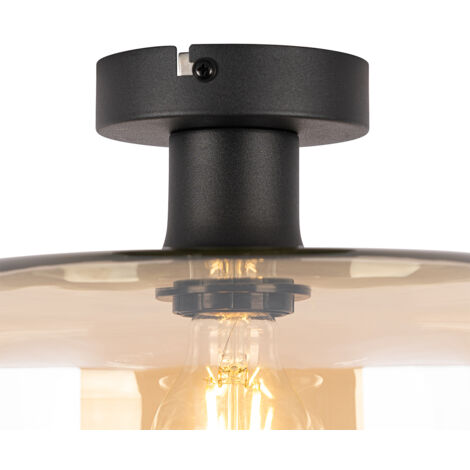 Art Deco Ceiling Light Black with Amber Glass - Bizle
