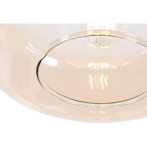 Art Deco Pendant Light Black with Amber Glass - Bizle