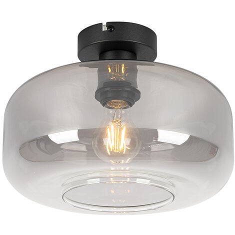 Art Deco Ceiling Light Black with Smoke Glass - Bizle