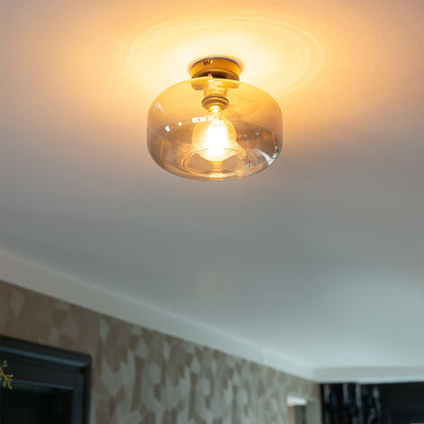 Art Deco Ceiling Light Black with Smoke Glass - Bizle
