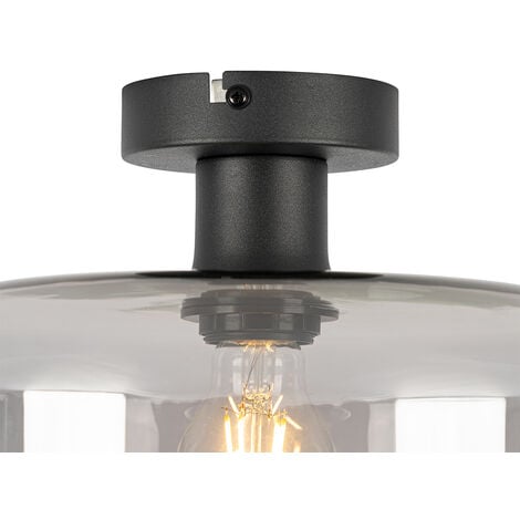 Art Deco Ceiling Light Black with Smoke Glass - Bizle