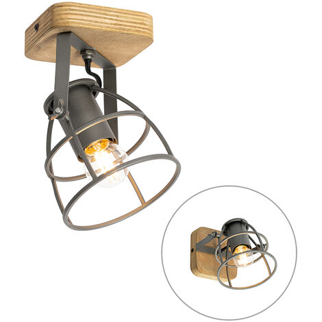 Industrial Spot Dark Grey with Wood Adjustable - Arthur (1/5)