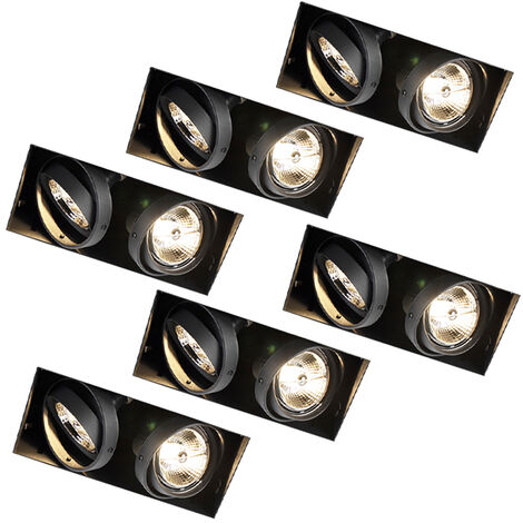 Set of 6 Recessed Spotlights Black GU10 AR70 Trimless 2-Light - Oneon (1/4)