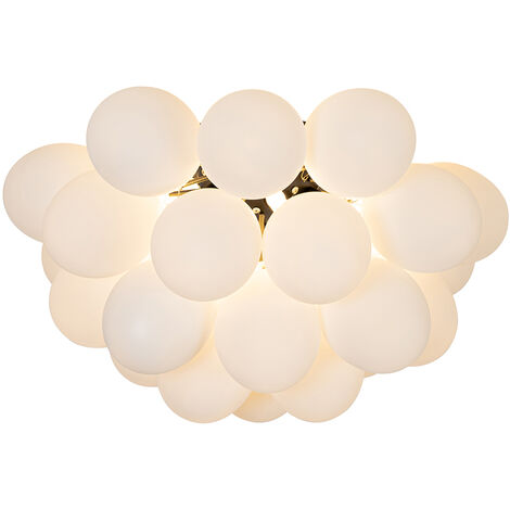 Art Deco Ceiling Light Black with Opal Glass 6 Lights - Uvas