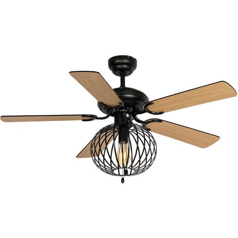 Ceiling Fan Black with Wood Print 107.5cm with Pull Switch - Mistral Johanna