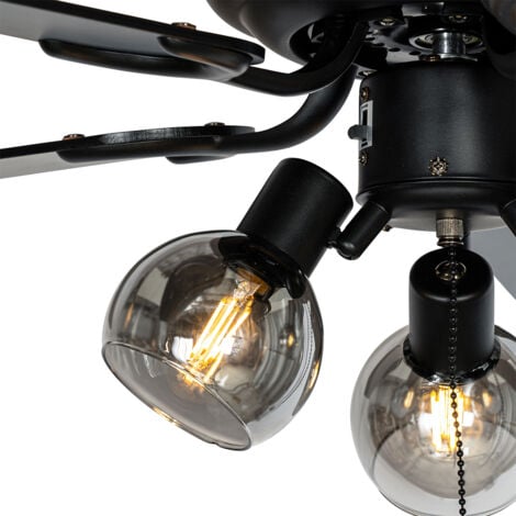 Ceiling Fan Black with Wood Print 107.5cm 3-Lights with Pull Switch - Mistral Vidro