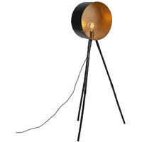 Vintage floor lamp on bamboo tripod black with gold - Barrel