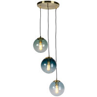 Art deco hanging lamp brass with blue glass - Pallon - Naturel