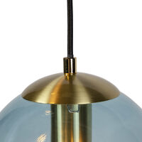 Art deco hanging lamp brass with blue glass - Pallon - Naturel