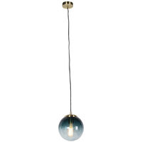 Art Deco Pendant Lamp Brass with 20cm Ocean Blue Shade - Pallon - Blue