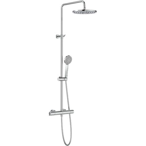 Roca – Columna de ducha termostática – Altura regulable 800-1175 mm – Rociador circular Ø 245 mm – Acabado cromado EVERSHINE® (1/5)