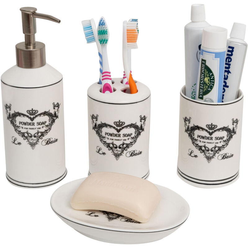Set accessori bagno bianco da appoggio dispenser e portaspazzolini in ceramica Cristal
