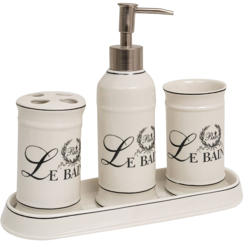 Set 4 pezzi bagno lavabo in ceramica Porta sapone liquido Porta spazzolino  Bicchiere portaoggetti Vassoio accessori e oggetti