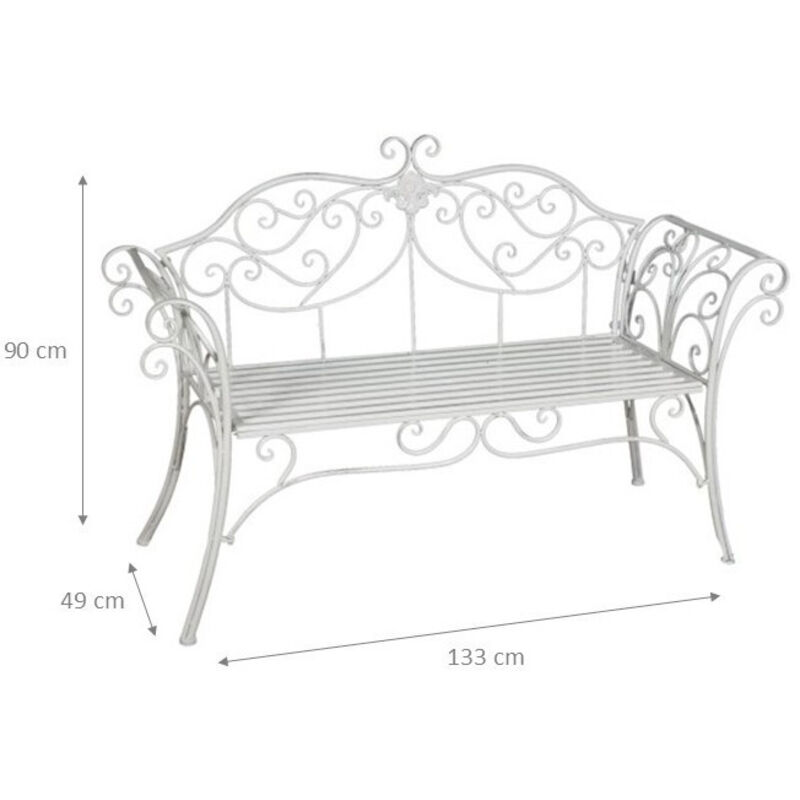 CLP Panchina Da Giardino Karma In Metallo - Chaise Longue In Ferro Battuto - Stile Rustico Romantico, Colore Bianco - Misure 156x46x78cm - 3