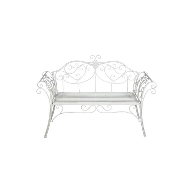 Panchina Da Esterno In Ferro 2 Posti - Stile Shabby Chic Per Giardino, Terrazzo O Interni | Bianco Anticato - Foto 2