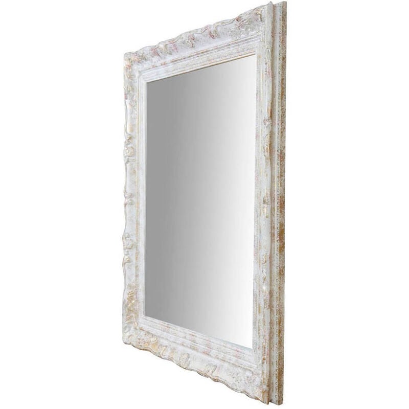 Specchio vintage da parete 90x35x4 cm Made in Italy Specchio shabby bianco  anticato Specchio lungo da parete Specchio verticale