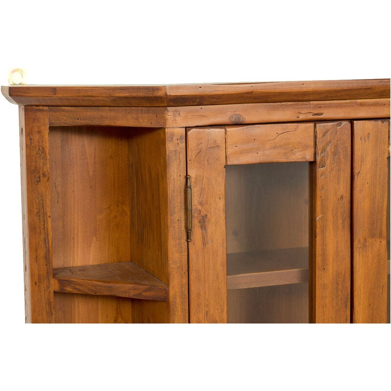 Biscottini Vetrina cucina in legno 86x75x21cm, Vetrinetta da parete legno  9 ripiani, Pensile bagno naturale 2 ante