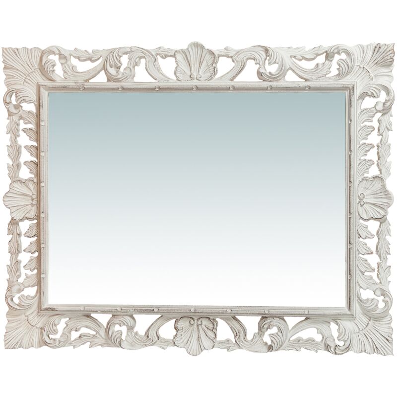 Specchio vintage da parete 90x60x4 cm Made in Italy Specchio shabby bianco  anticato Specchiera bagno a muro Cornice bianca - Biscottini - Idee regalo