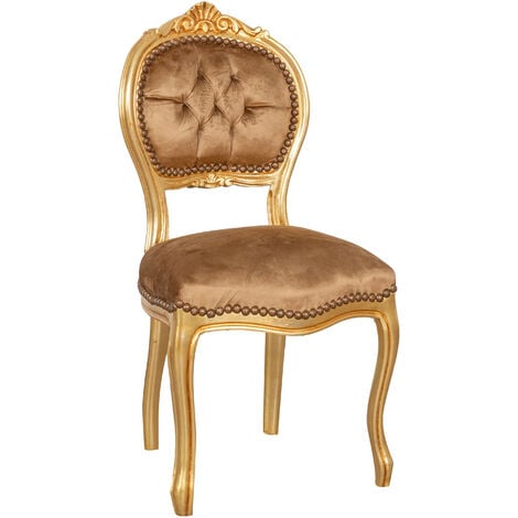 Sedia poltroncina stile francese Luigi XVI in legno massello di faggio  finitura oro