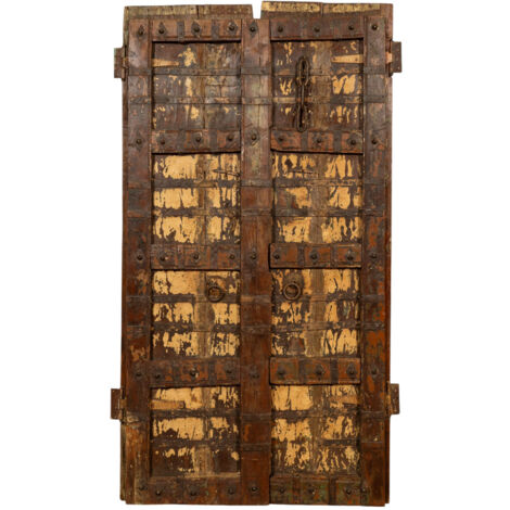 Porta portone in legno massello e ferro da interno o da esterno vecchia e antica medievale scorrevole