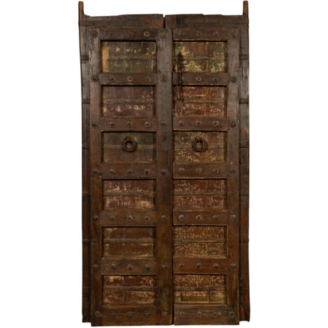 Porta portone in legno massello e ferro da interno o da esterno vecchia e antica medievale scorrevole