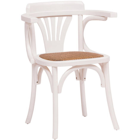 Sedia con braccioli 76x44x42 cm Sedie cucina legno frassino Sedie sala pranzo legno e rattan finitura bianca Poltrona soggiorno (1/5)