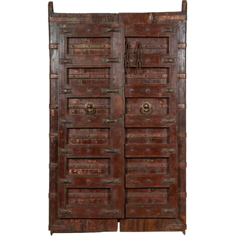 Porta portone in legno massello e ferro da interno o da esterno vecchia e antica medievale scorrevole