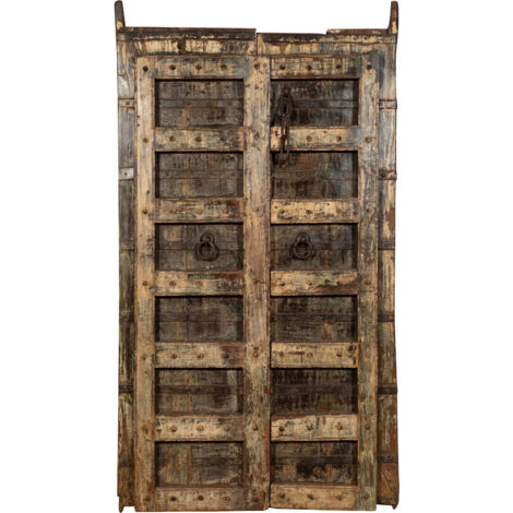Porta portone in legno massello e ferro da interno o da esterno vecchia e antica medievale scorrevole