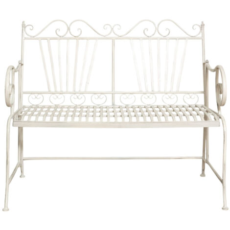 Panchina da esterno in ferro 113x58x94 cm Divanetto da giardino e ingresso Panca in metallo bianca Sedia 2 posti interno ghisa