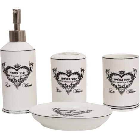 Set accessori bagno dispenser sapone e portaspazzolini in ceramica bianca vintage | Leroy Merlin