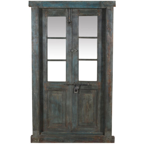 Porta portone in legno massello e ferro da interno o da esterno vecchia e antica medievale con telaio e vetro