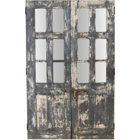 Porta portone in legno massello e ferro da interno o da esterno vecchia e antica medievale con vetro