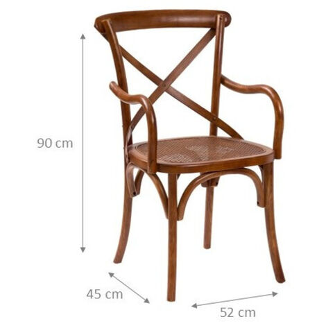 Sedia Da Pranzo In Legno Massello Di Frassino E Rattan, Stile Bistrot Vintage, 89x50x43 Cm, Per Interni/Esterni - 4