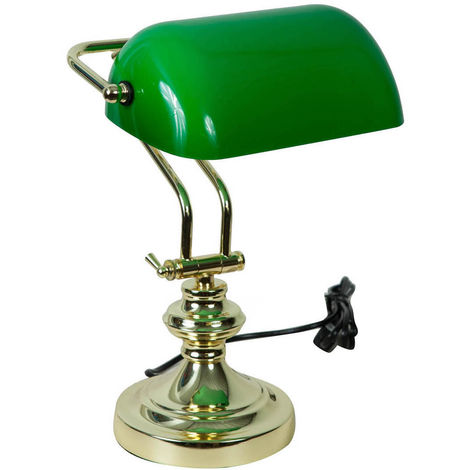 Lampada da scrivania verde vintage 37x26,5x22 cm Lampada scrivania vintage  in ottone e vetro Lampada