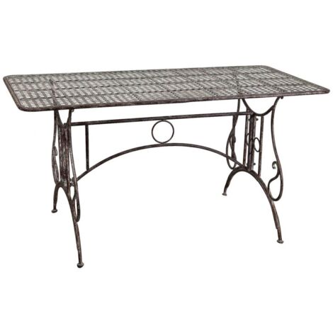 Tavolo in ferro battuto anticato Tavolino rettangolare da giardino Tavola da esterno smontabile Mobile da giardino 150x77x80 cm