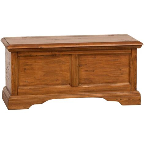 Cassapanca Country in legno massello di tiglio finitura noce 100x38x48 cm (1/5)