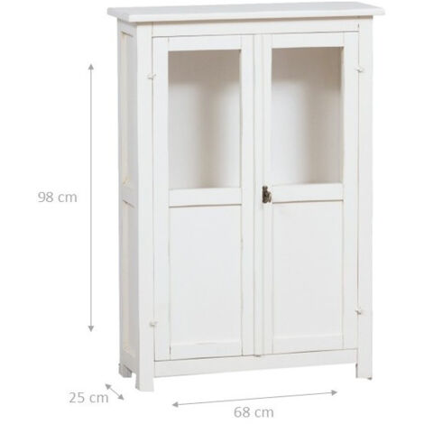 Vetrinetta Country in legno massello di tiglio finitura bianca anticata 68x25x98 cm