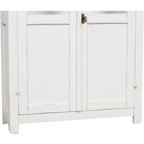 Vetrinetta Country in legno massello di tiglio finitura bianca anticata 68x25x98 cm