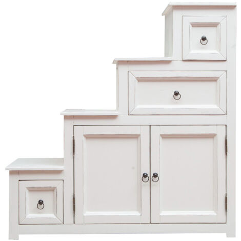 Cassettiera legno massello 94x97x41 cm Cassettiera shabby chic Comò cassettiera vintage mobile scala