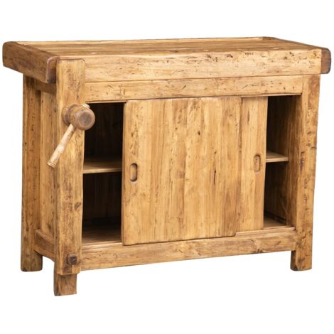 Biscottini Banco Tavolo da lavoro Country in legno massello di tiglio  banco da lavoro finitura naturale anticata 116x63x90 cm Made in Italy  Bancone da cucina in legno  Isola per cucina