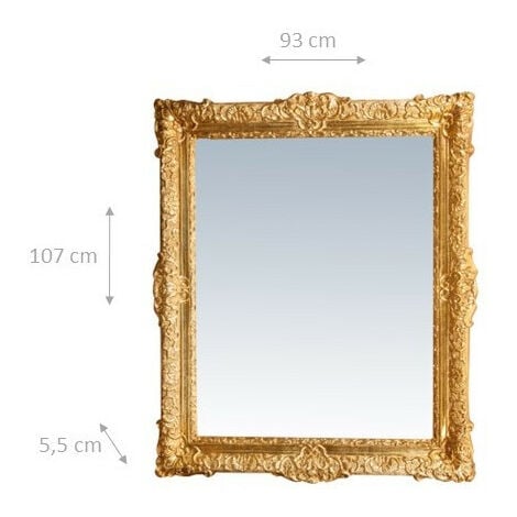 Specchio Specchiera da Parete e Appendere verticale/orizzontale in legno  finitura foglia oro anticato L93xPR5,5xH107