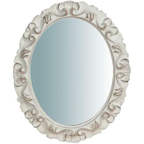 Biscottini Specchio Shabby Chic Ovale Made In Italy | Cornice In Legno Bianco Anticato, Artigianato Fiorentino, Cm 25x31