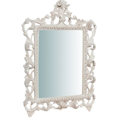 Specchio Specchiera da Parete e Appendere in legno finitura bianco anticato L45xPR4xH61 cm Made in Italy