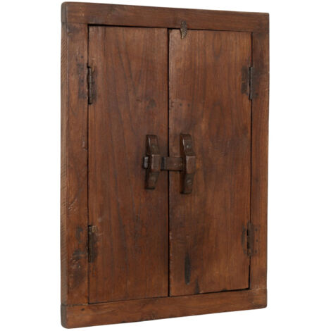 Finestra finestrina grata in legno massello e in ferro antica e vecchia medievale con telaio da interno o da esterno (1/5)